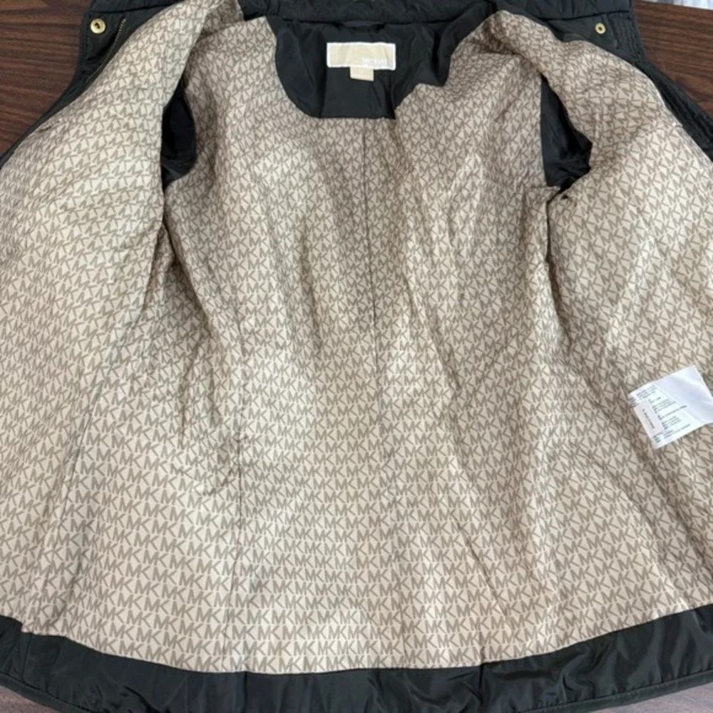 MICHAEL KORS Quilted Puffer Jacket Zip Hoodie Olive Green Pre-Owned Womens Small